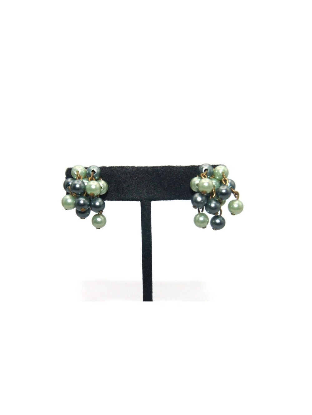 Vintage Gold Tone with Green and Blue Beads Dangle Screw Back Earrings.